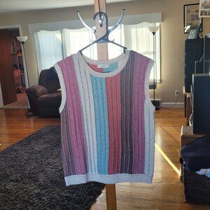 Kori Shimmer Striped Ribbed Knit Crew Neck Sweater Vest